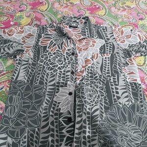 Manuhealii Kids Floral Button-Down Shirt in Gray and Brown